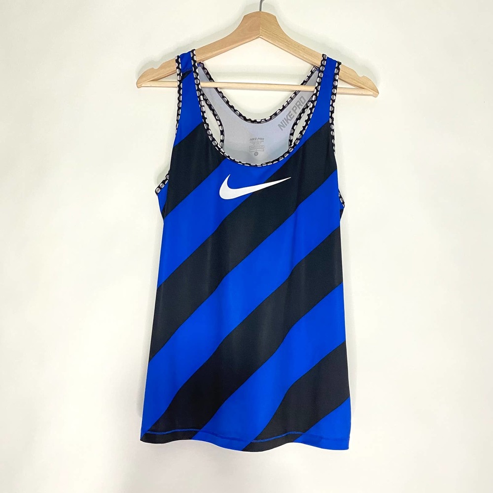 🦋Nike Pro Blue Black Striped Tank Top